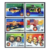 Liberia 715-720, C209, MNH. Mi 967-972, Bl.78. Apollo-Soyuz Space Test 1975. - Liberia
