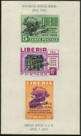 Liberia C67a SPECIMEN Imperf,MNH.Mi.Bl.3. UPU-75,1949.Monument,Bern,UPU Building - Liberia