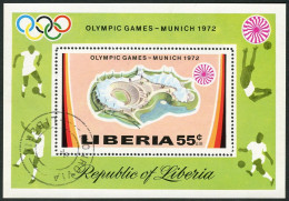 Liberia C192,CTO.Michel 832 Bl.60. Olympics Munich-1972.Stadium,Soccer. - Liberia