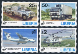 Liberia 1187-1190,MNH. UN,50th Ann.1995.Land Rovers,Plane IL-76.Helicopter MI-8. - Liberia