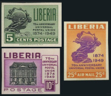 Liberia 330-331,C67 Imperf,MNH.Mi 429-431B. UPU-75,1949.Monument,Headquarters. - Liberia