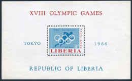 Liberia C163, MNH. Michel 626 Bl.31A. Olympics Tokyo-1964. Runner,Olympic Rings. - Liberia