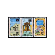 Liberia 1043-1045, MNH. Mi 1349-1351. AMERIPEX-1986. Alamo, Liberty Bell, Stamps - Liberia