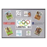 Liberia 1081, MNH. Michel 1410 Bl.114. Olympics Seoul-1988. Olympic Rings. - Liberia