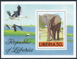 Liberia C213,MNH.Michel 1012 Bl.82. African Animals 1974.Elephant,Birds. - Liberia