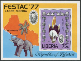 Liberia C215,MNH.Michel Bl.84. FESTAC-1977.Mask,Elephant,Map. - Liberia