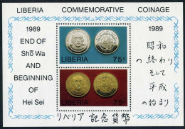 Liberia 1118 Sheet,MNH.Michel Bl.120. Commemorative Coinage,1989.Hirohito. - Liberia