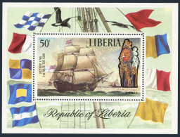 Liberia C194, MNH. Michel 851 Bl.62. Sailing Ship VICTORY, 1972. Birds, Flags. - Liberia