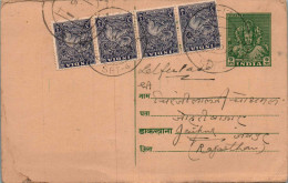 India Postal Stationery Goddess 9p Elephant To Jaipur - Postcards