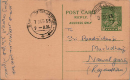 India Postal Stationery Goddess 9p To Nawalgarh - Cartes Postales