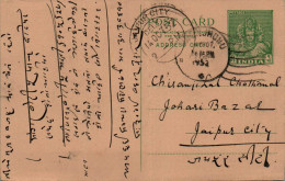 India Postal Stationery Goddess 9p Jhunjhunu Cds To Jaipur - Postcards