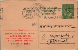 India Postal Stationery Goddess 9p Kalbadevi Bombay Cds Sujrangarh - Cartes Postales