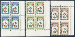 Libya 534-536 Blocks/4, MNH. Michel 450-452. Tripoli Fair, 1974. Emblem, Flags - Libia