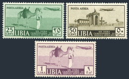 Libya C36-C38, Hinged. Mi 102-104. Fair Tripoli 1939. City,Ghadames,Camel,Plane. - Libië