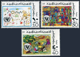 Libya 655-657 Blocks/4,MNH.Mi 568-570. Children Day 1977.Drawings.UNICEF.Flowers - Libyen