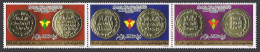 Libya 1243 Ac Strip,MNH.Michel 1474-1476. Gold Dinars Minted A.D.699-727.1985. - Libia