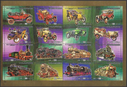 Libya 1190 Ap Sheet, MNH. Mi 1313-1328 ZD-bogen. Automobiles, Locomotives, 1984. - Libye