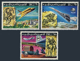 Libya 675-677, MNH. Mi 584-586. UPU-100, 1974. Messenger;Concorde,Zeppelin,Camel - Libia