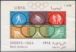 Libya 263b Perf,imperf Sheets,MNH. Olympics Tokyo-1964.Soccer,Bicycling,Boxing, - Libia