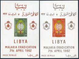 Libya 218-219 A,B,218a,219a,MNH.Michel 118-119 A,B,Bl.2-3. WHO Against Malaria. - Libyen