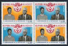 Malagasy 417-418 Block/2, MNH. Republic-10, 1968. Pres Philibert Tsiranana. - Madagascar (1960-...)
