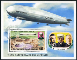 Malagasy C160,CTO.Mi 789 Bl.11. Zeppelin,75th Ann.1976.Zeppelin Above Vatican. - Madagascar (1960-...)