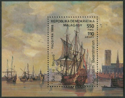 Malagasy 883, MNH. Michel 1156 Bl.94. Paintings Of Ships, 1988. A. Beerstraten. - Madagascar (1960-...)