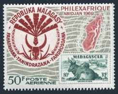 Malagasy C92, MNH. Mi 597. PHILEXAFRIQUE-1969 .Herd Of Zebus. Map Of Madagascar. - Madagaskar (1960-...)