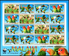 Malawi 751 Ad/4 Strips Sheet, MNH. WWF 2009. Lovebirds. - Malawi (1964-...)