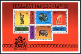 Malawi 302a Sheet, MNH. Michel Bl.47. Handicrafts 1977. Animal Figurines, Arms. - Malawi (1964-...)