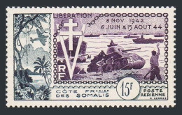 Fr Somali Coast C19,hinged.Mi 310. Liberation Of France,10th Ann.1954.Tank,Plane - Mali (1959-...)