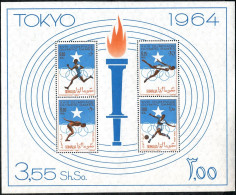 Somalia C96a Sheet,MNH-yel.Mi Bl.1. Olympics Tokyo-1964.Running,High Jump,Soccer - Malí (1959-...)