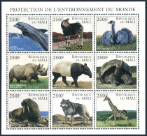 Mali 828 Ai Sheet, MNH. Environmental Protection, 1997. Fauna: Dolphin, Okapi, - Mali (1959-...)