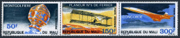 Mali C68-C70a Strip,MNH.Michel 182-184. Montgolfier Balloon,Concorde.1969. - Malí (1959-...)