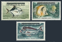 Mali 10-12, MNH. Michel 18-20. Fish, Overprinted. 1961. - Mali (1959-...)