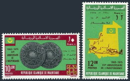 Mauritania 337-338,MNH.Michel 520-521. Independence,15th Ann.1975.Medal,Map. - Mauritanië (1960-...)