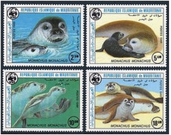 Mauritania 597-600,601, MNH. Mi 871-874, 875 Bl.63. WWF 1986. Monk Seal:Monachus - Mauretanien (1960-...)