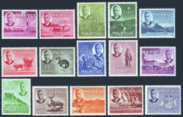 Mauritius 235-249, Hinged, MNH. Mi 227-241. King George VI, 1950. Scenes, Arms. - Maurice (1968-...)