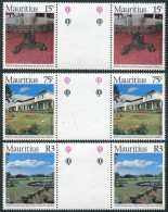 Mauritius 473-475 Gutter, Damaged Gum. Chateau Le Reduit, 1978. Table, Garden. - Maurice (1968-...)