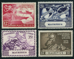 Mauritius 231-234,lightly Hinged.Mi 223-226.UPU-75,1949.Mercury,Plane,Ship,Globe - Mauricio (1968-...)