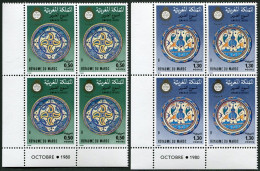 Morocco 490-491 Blocks/4,MNH.Mi 961-962. Week Of Blind,1981.Hand Painted Plates. - Morocco (1956-...)