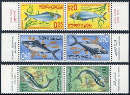 Morocco 150-152 Tete-beche Pairs,MNH. Michel 577-579. Fish 1967. - Marocco (1956-...)