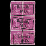US Stamps.1938-54.Madison.4c .Blq 6.USED.Scott 808 - Usati