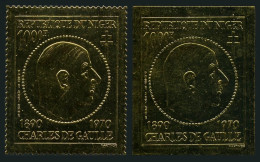 Niger C148 Gold Perf,imperf,MNH.Michel 279A-B. General Charles De Gaulle,1971. - Niger (1960-...)