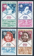 Niger C240-C243, MNH. Mi 442-445. UPU-100,1974. Envelope; Womens,Jet,Train,Ship, - Niger (1960-...)