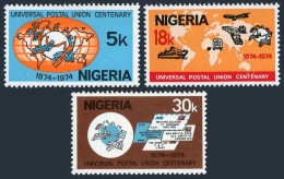 Nigeria 321-323, MNH. Michel 304-306. UPU-100,1974. Map,airplane,car,train,ship. - Nigeria (1961-...)