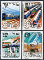 Senegal 1012-1015, MNH. Mi 1215-18. Railway 1992. Blue Train, Train Yard,Station - Sénégal (1960-...)