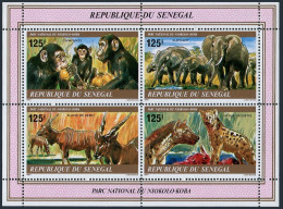 Senegal 528 Ad Sheet,MNH.Mi Bl.37. Niokolo Koba Park.Chimpanzee,Elephants,Hyenas - Senegal (1960-...)