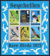 Seychelles 304a Sheet, MNH. Michel Bl.3. Rare Birds 1972: Warbler, Owl, Pigeon, - Seychelles (1976-...)