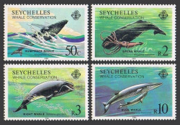 Seychelles 555-558, MNH. Mi 571-574. Whale Conservation, 1984. Hampback, Sperm, - Seychelles (1976-...)